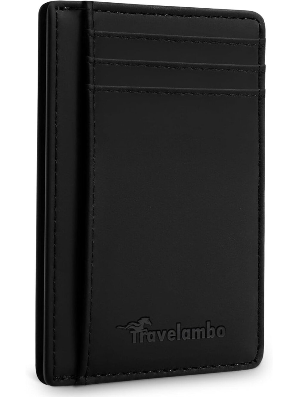 Men's Black Slim Wallet Front Pocket Minimalist Leather RFID Blocking